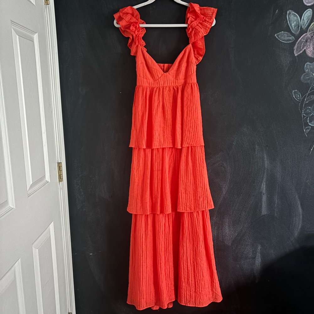 Stile Orange Tiered Dress, Size Small